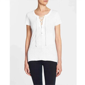 NWT Chaser Short Sleeve Lace Up Hi Lo Rib Tee in Union Black Medium